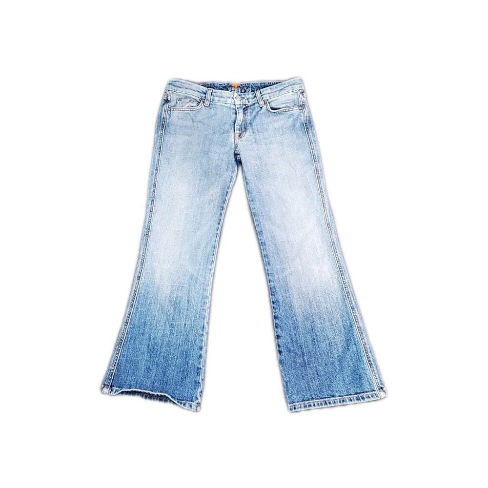 7 For All Mankind Sz 29 Crop Straight Leg Women’s Medium Wash Stretch Denim C25